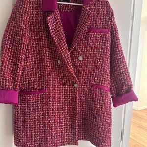 Buffalo David Bitton Fuchsia Pink Tweed Double-Breasted Blazer Jacket
